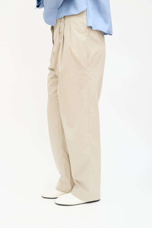 Beige Pleated Wide Leg Trouser