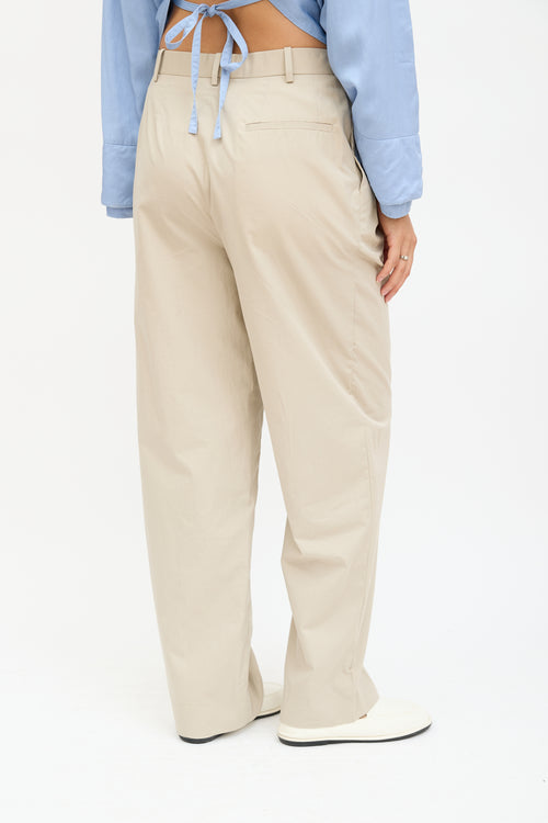 Beige Pleated Wide Leg Trouser