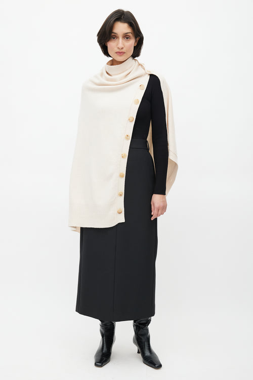 The Row Beige Wool Button Cape