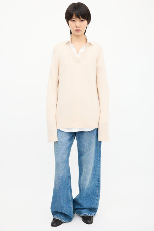 The Row Cream Wool 
Cashmere Davion Sweater