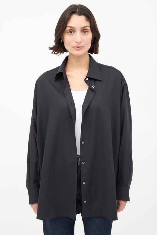 The Row Black Cashmere Long Button Up Shirt