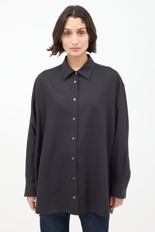 The Row Black Cashmere Long Button Up Shirt