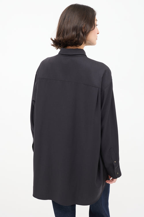 The Row Black Cashmere Long Button Up Shirt