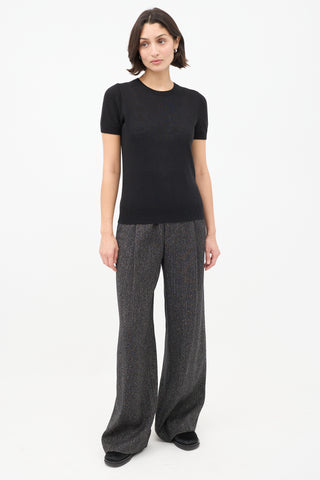 The Row Black Cashmere 
Silk Knit Short Sleeve Top