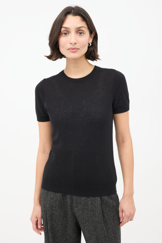 The Row Black Cashmere 
Silk Knit Short Sleeve Top