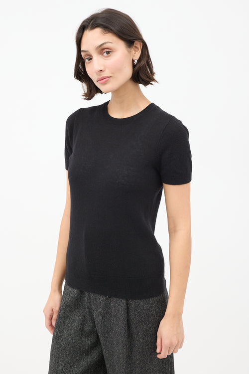 The Row Black Cashmere 
Silk Knit Short Sleeve Top