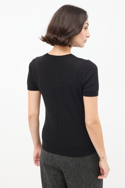 The Row Black Cashmere 
Silk Knit Short Sleeve Top