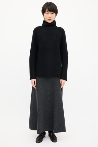 The Row Black Cashmere 
Wool Mock Sweater