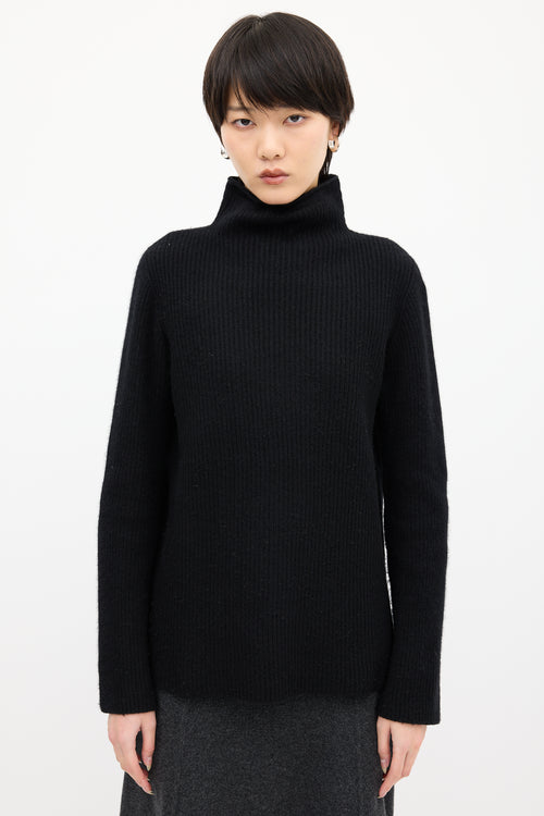 The Row Black Cashmere 
Wool Mock Sweater