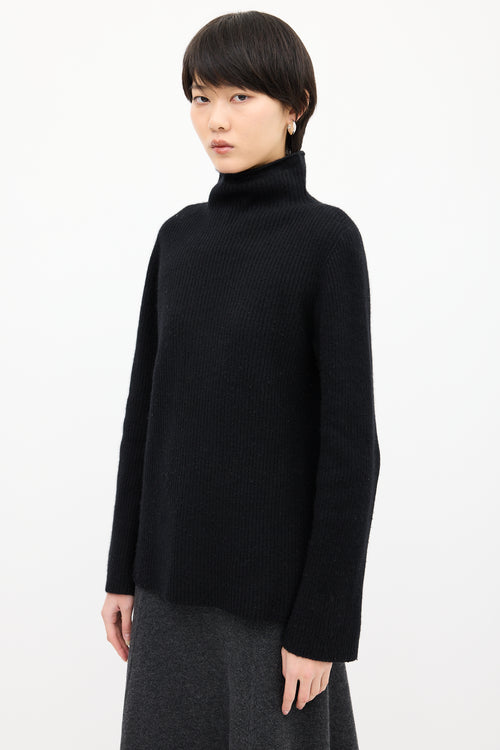 The Row Black Cashmere 
Wool Mock Sweater