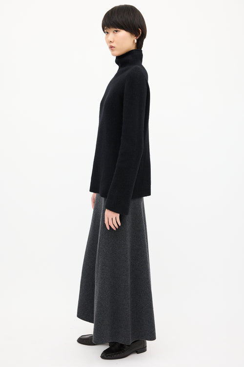 The Row Black Cashmere 
Wool Mock Sweater