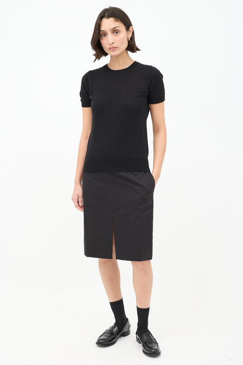 The Row Black Cotton 
Cashmere Benson Pencil Skirt