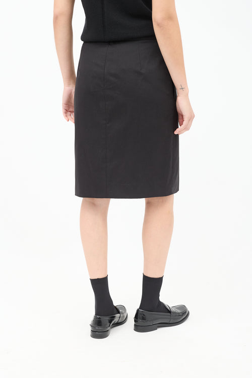 The Row Black Cotton 
Cashmere Benson Pencil Skirt