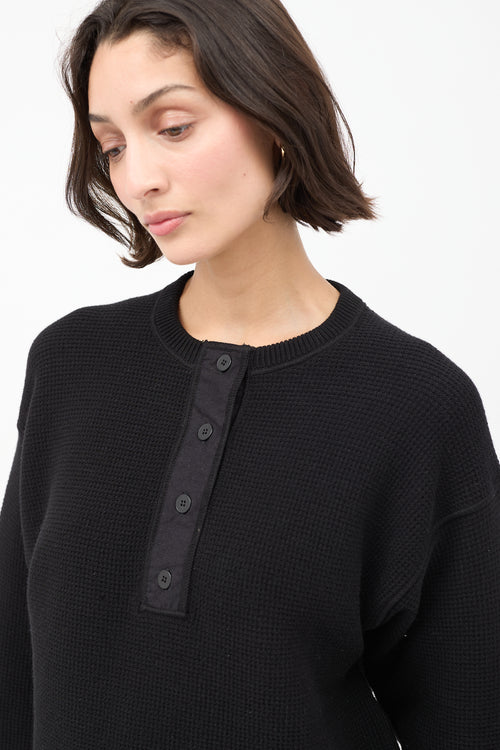 The Row Black Cotton Grelda Waffle Knit Sweater