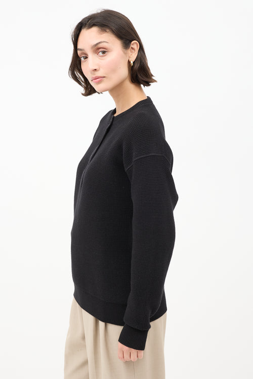 The Row Black Cotton Grelda Waffle Knit Sweater