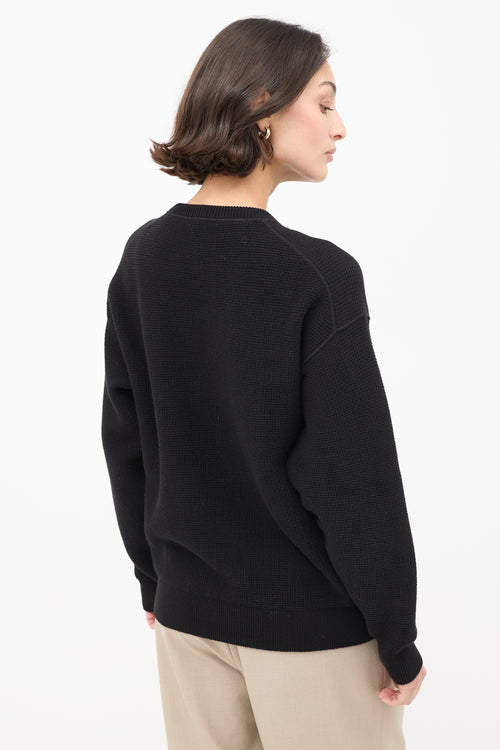 The Row Black Cotton Grelda Waffle Knit Sweater