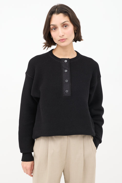 The Row Black Cotton Grelda Waffle Knit Sweater