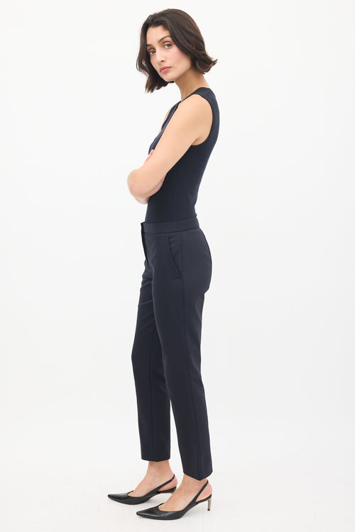 The Row Black Cotton 
Nylon Slim Pintuck Trouser