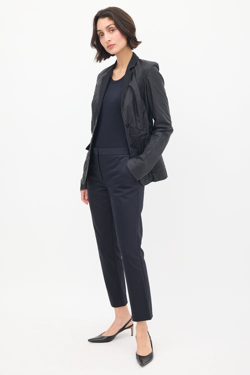 The Row Black Cotton 
Nylon Slim Pintuck Trouser