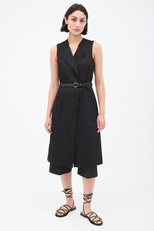 The Row Black Gabardine Belted Vest