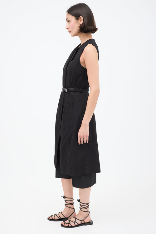 The Row Black Gabardine Belted Vest