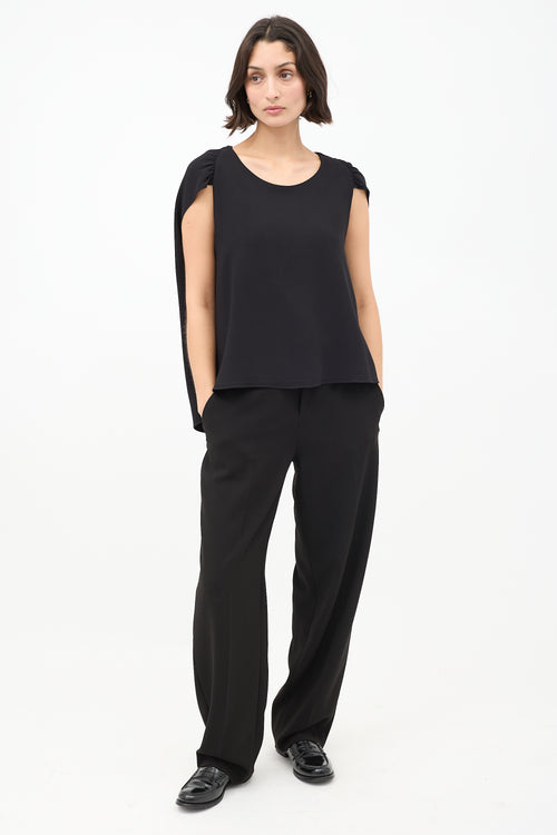 The Row Black Gathered Cape Short Sleeve Top