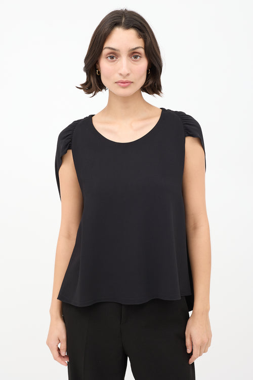 The Row Black Gathered Cape Short Sleeve Top