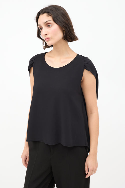 The Row Black Gathered Cape Short Sleeve Top