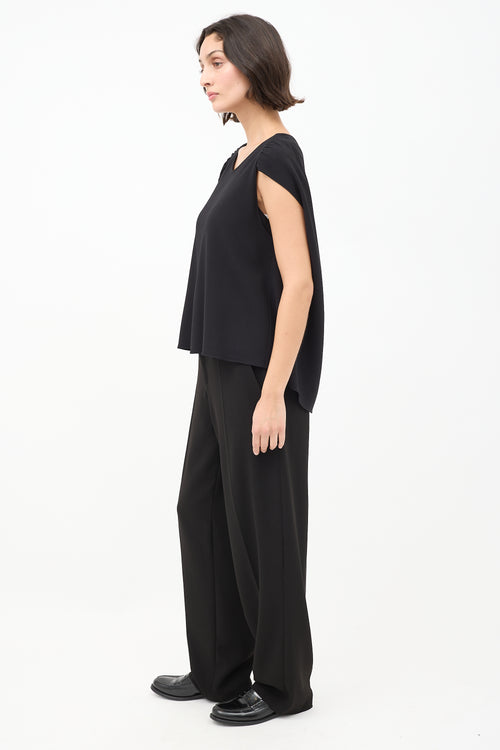 The Row Black Gathered Cape Short Sleeve Top