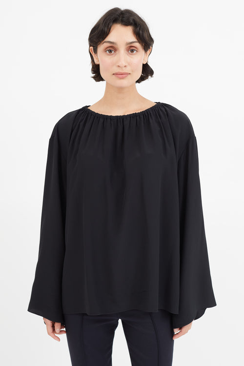 The Row Black Gathered Silk Top