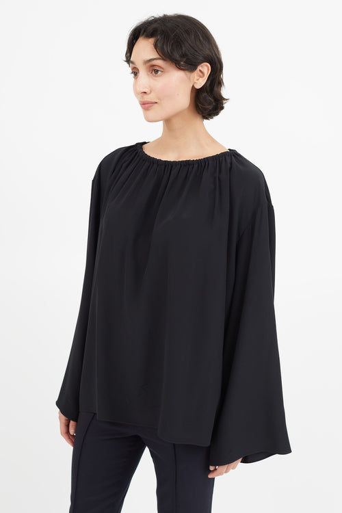 The Row Black Gathered Silk Top