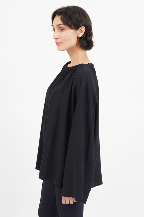 The Row Black Gathered Silk Top