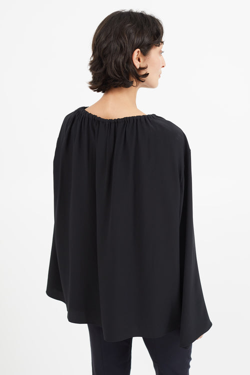 The Row Black Gathered Silk Top