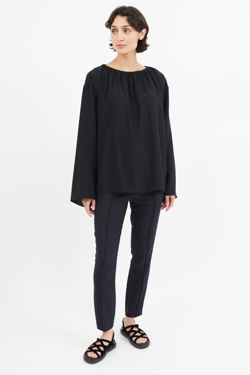 The Row Black Gathered Silk Top