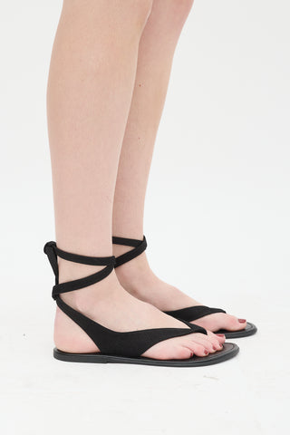 The Row Black Leather Ankle Lace Up Sandal