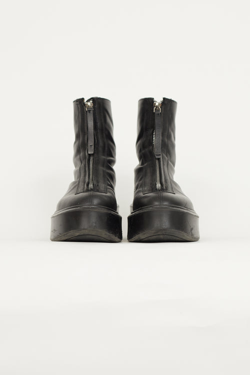 The Row Black Leather Chunky Zip Front Boot