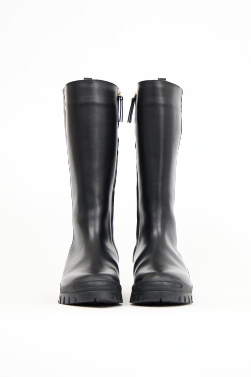 The Row Black Leather Greta Moto Boot