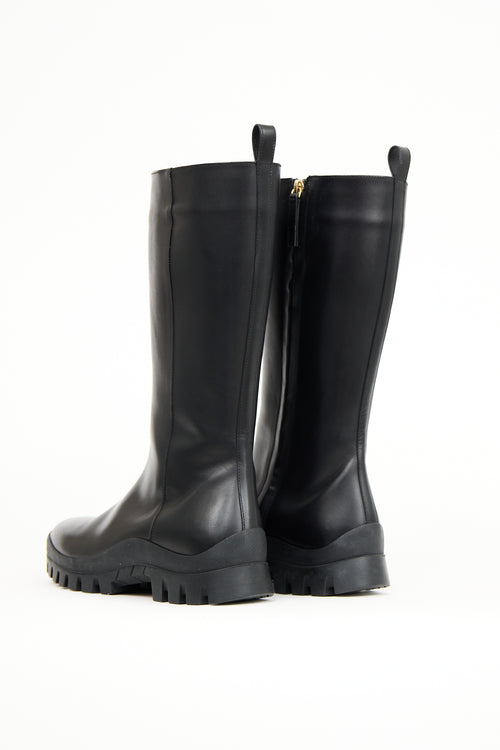 The Row Black Leather Greta Moto Boot