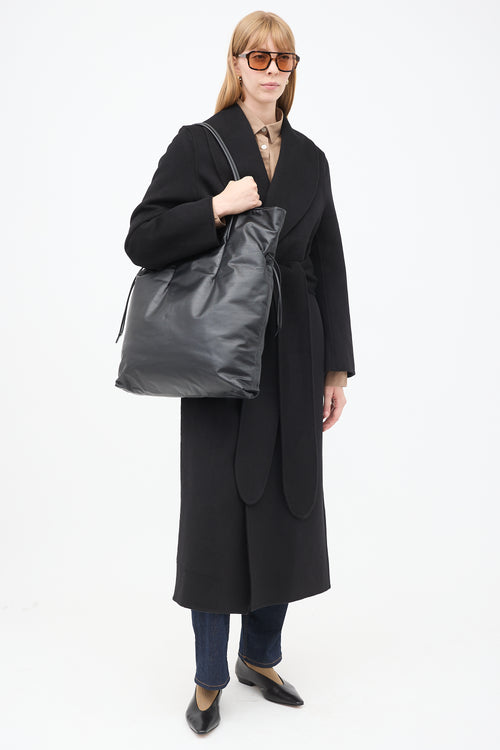 The Row Black Leather Polly Drawstring Tote Bag