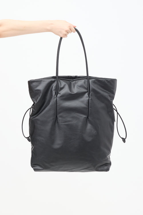 The Row Black Leather Polly Drawstring Tote Bag