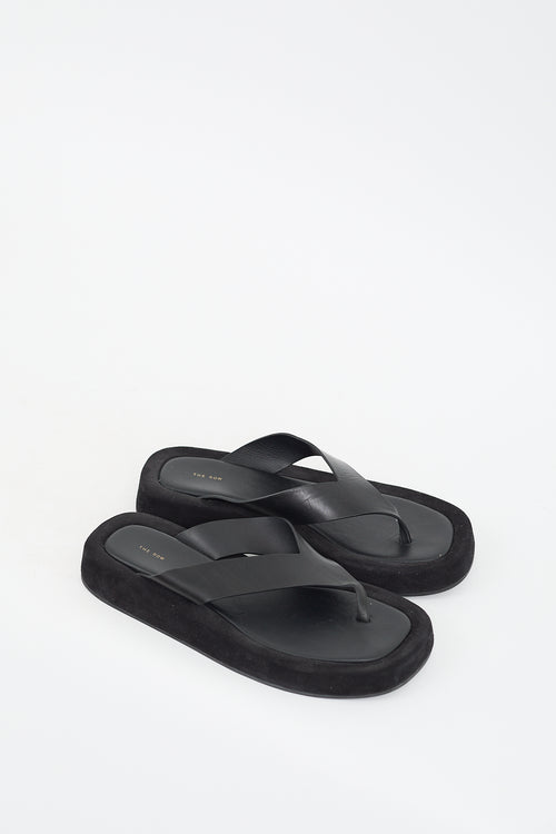 The Row Black Leather 
Suede Ginza Sandal