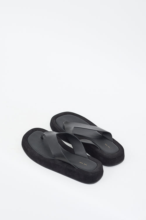 The Row Black Leather 
Suede Ginza Sandal