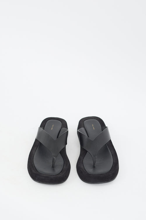 The Row Black Leather 
Suede Ginza Sandal