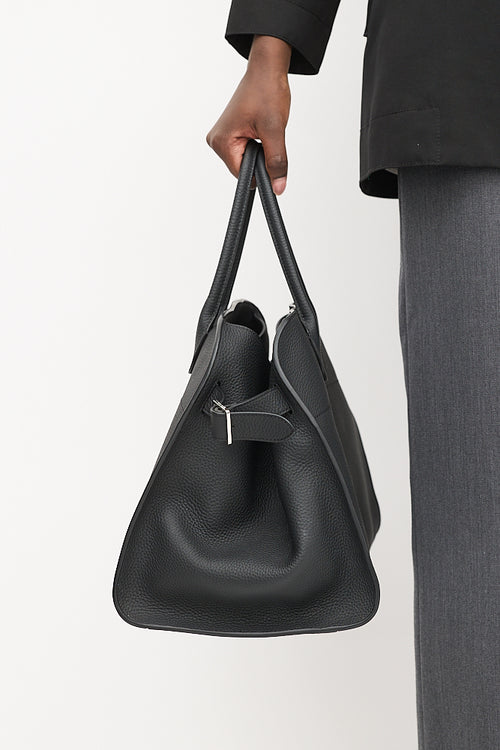 The Row Black Leather Soft Margaux 15 Tote