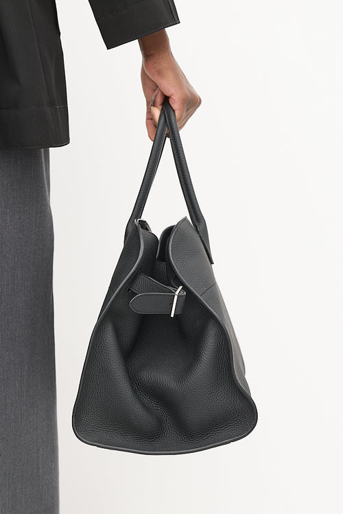 The Row Black Leather Soft Margaux 15 Tote