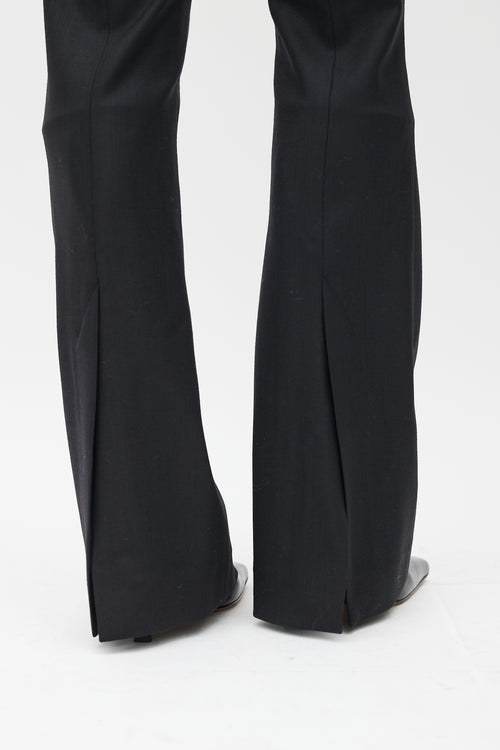 The Row Black Pleated Wool Flared Trouser