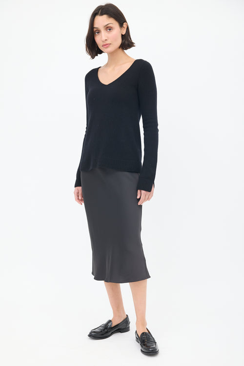 The Row Black Silk Bias Midi Skirt