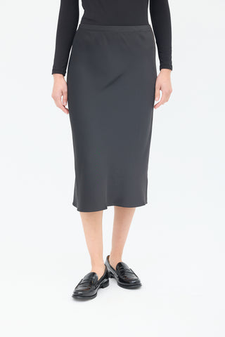 The Row Black Silk Bias Midi Skirt