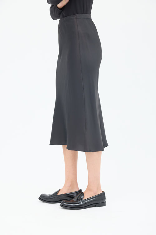 The Row Black Silk Bias Midi Skirt