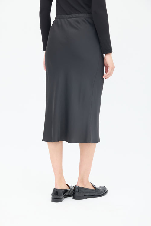 The Row Black Silk Bias Midi Skirt